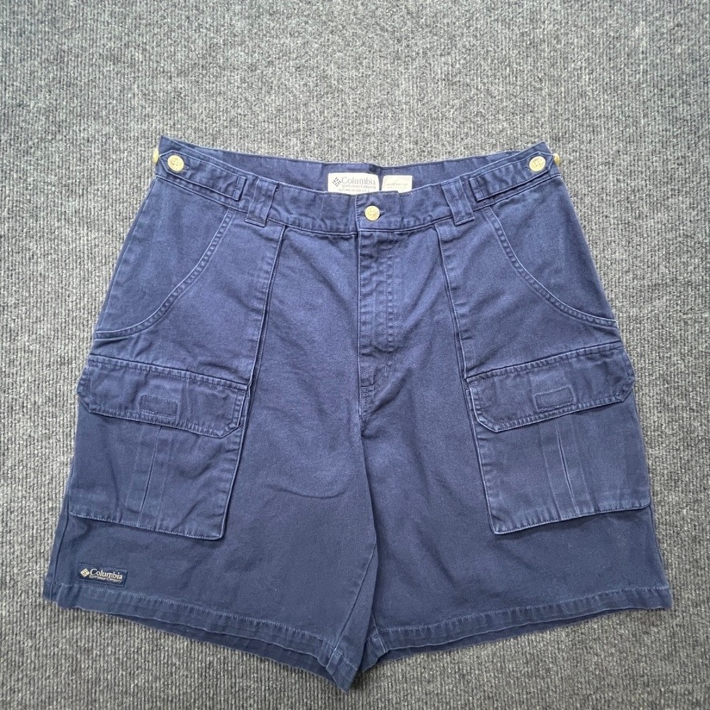 Columbia Cargo Shorts Navy Blue Mens 36 Vintage Cotton Canvas Gorpcore Utility